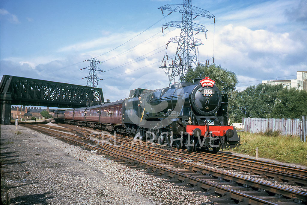 46155 'The Lancer' on the approach to Peterborough East station having just gone under the GN main line carried by the two lattice girder bridges with the LCGB The Pennine Ltd rail tour 19th September 1964 SRL No 1153 