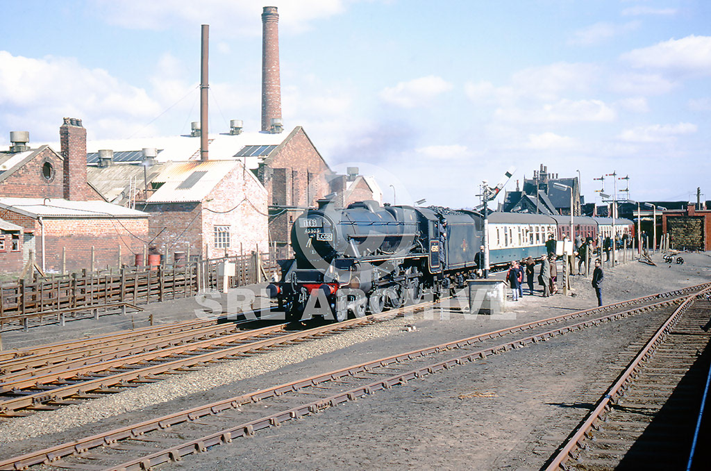 45305 of 8C Speke Junction shed is seen at Burscough Bridge station with a LCGB 'Lancastrian' rail tour 6th April 1968. No 45305 would move to 10D Lostock Hall the following month where it was withdrawn from on the 10th August 1968 and thankfully survived into preservation. SRL No 1164 