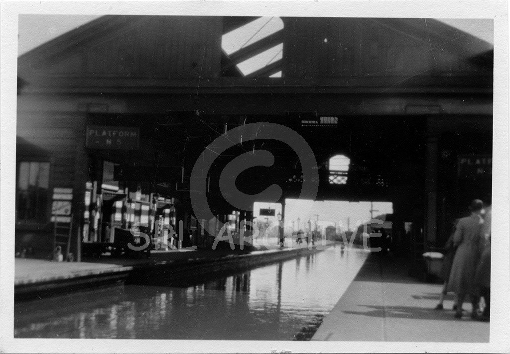  Banbury railway station during the floods of 1932 looking south with Banbury South signal box in the distance SRL No 390 