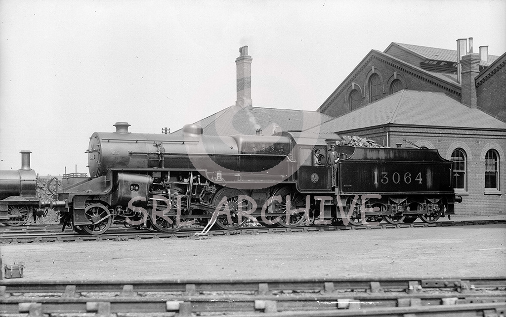 Hughes Crab 2-6-0 No 13064 at Cricklewood in 1930 seen here in its original LMS Crimson Lake livery. Renumbered 42763 by BR in 1949 and remained in service until withdrawn from 21A Saltley 20 January 1962 SRL No 205 
