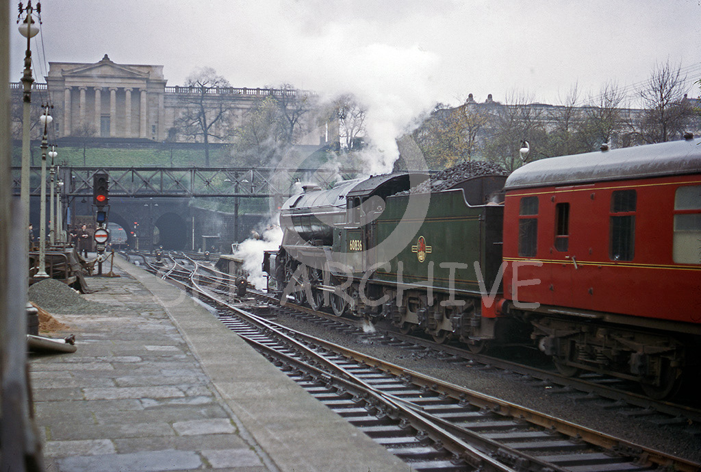 60836 on the BR (Scottish Region) Last V2 Locomotive Excursion Edinburgh Waverley-Aberdeen return 5th November 1966 seen here departing from the capital SRL No 73  