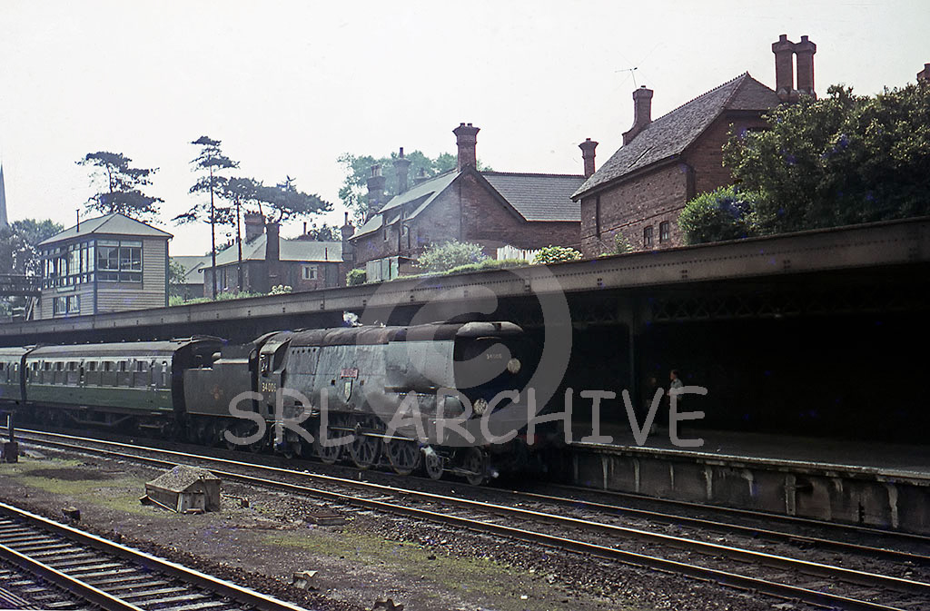 34006 'Bude' at Bournemouth Central station maybe the 10.24 Waterloo-Weymouth no date Brian Noakes/SRL No 398 