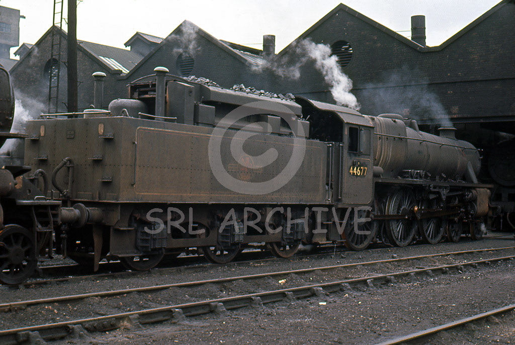 44677 at Carlisle Kingmoor seen here with the self-weighing tender 16th May 1965 SRL No 798 