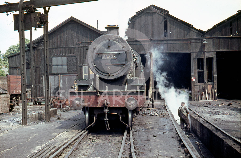 7F Class No 53807 on shed at Bath Green Park on the Somerset & Dorset Railway June 1964. Just three more months to go before withdrawal and then scrapping in March 1965 SRL No 637 