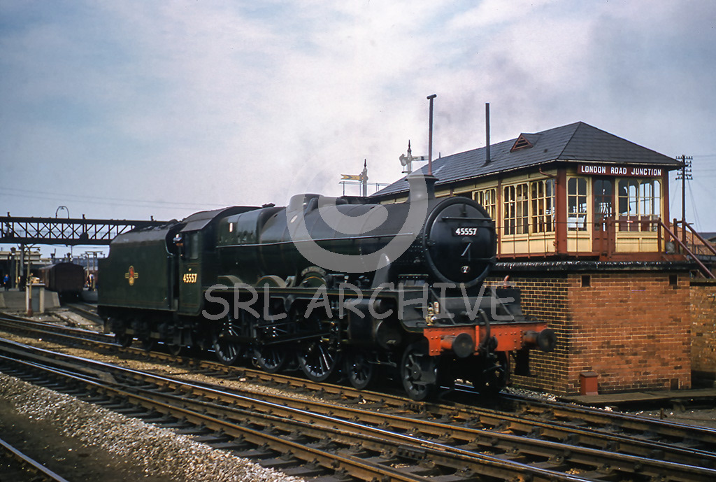 45557 New Brunswick waiting to reverse back into Derby Midland station standing next to London Road signal box no date SRL No 1076