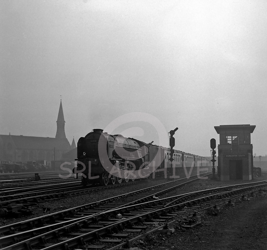 60131 'Osprey' on the down Harrogate Sunday Pullman passing Doncaster South signal box 15th September 1953 SRL No 426 