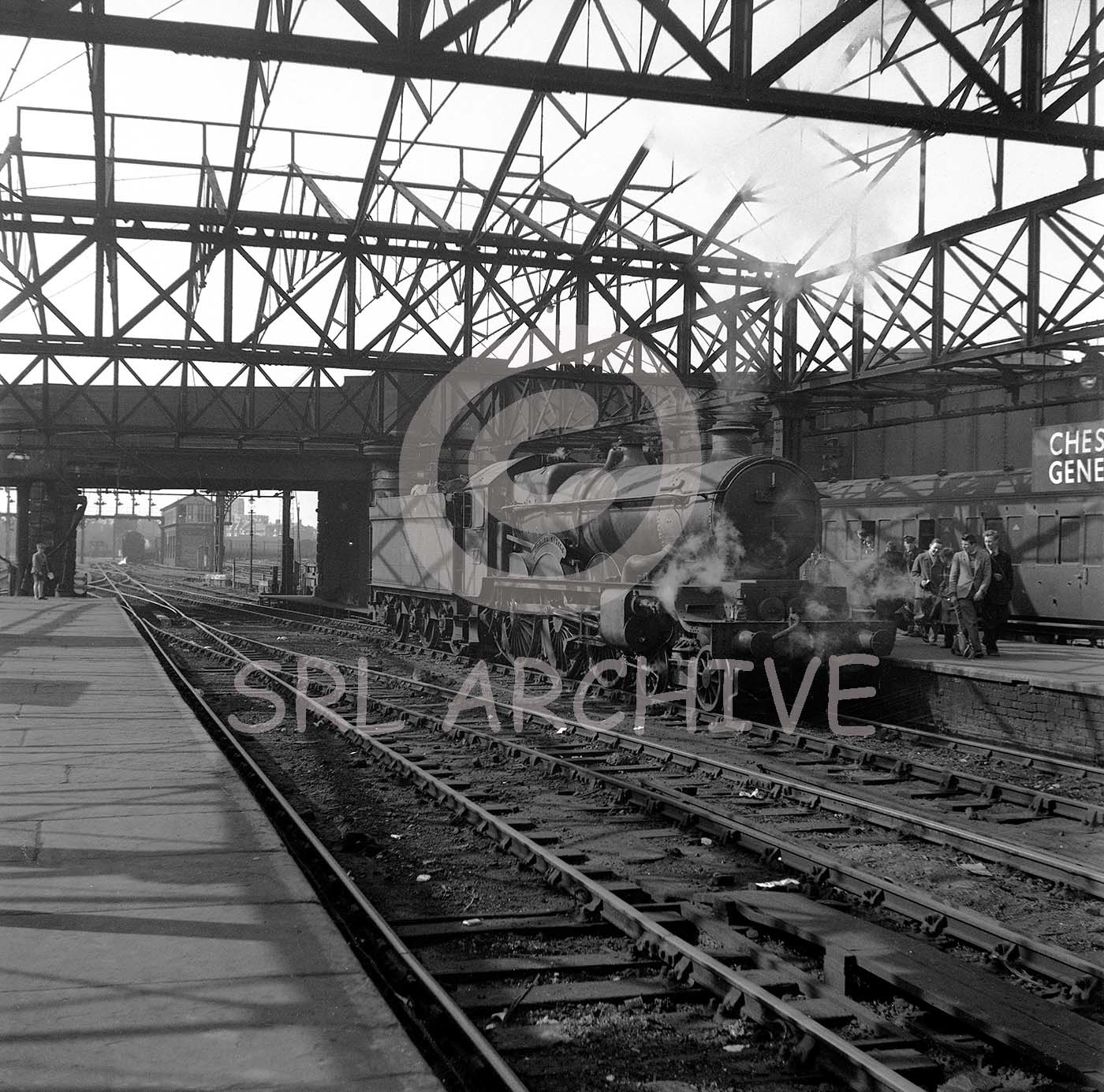 5019 'Treago Castle' at Chester General station pre March 1961 seen here still with the single chimney a lovely study of light and shadow SRL No 677 