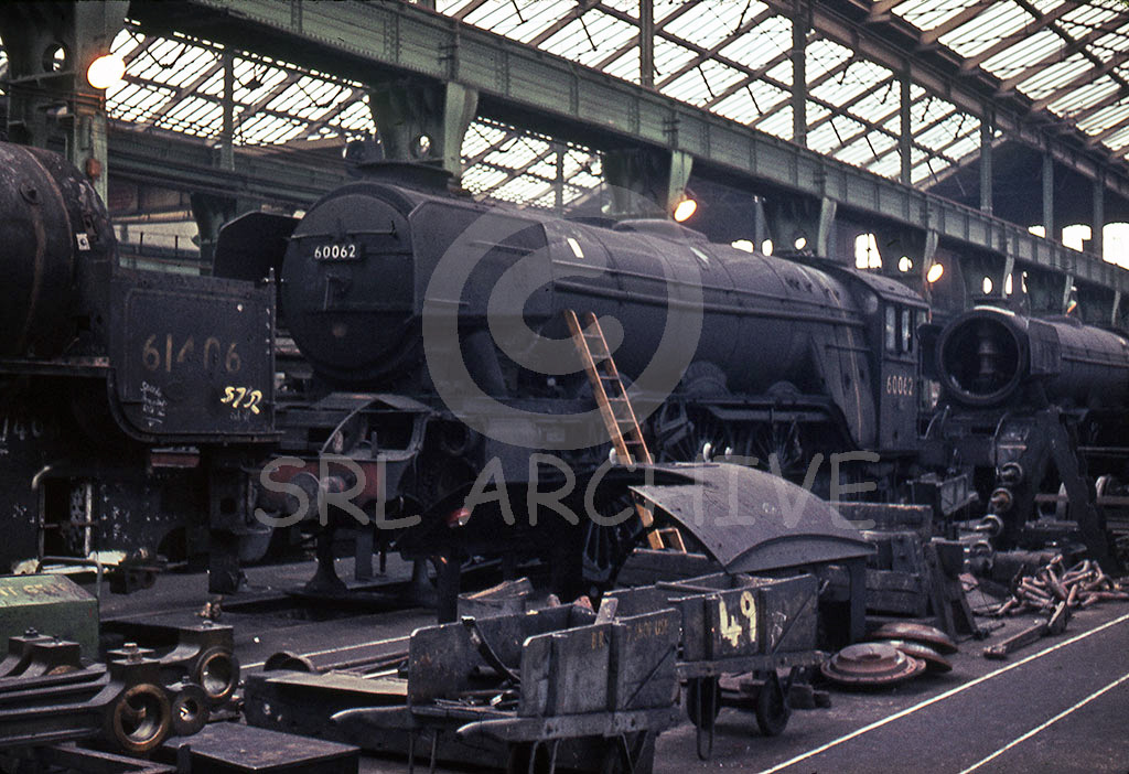 60062 'Minoru' inside Doncaster Works for the final visit light casual 6th July 1963 SRL No 715 