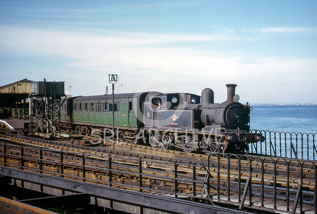 Adams OS class no 21 'Sandown' departs from Ryde Pier Head station to Shanklin 20th June 1965 SRL No 1140 