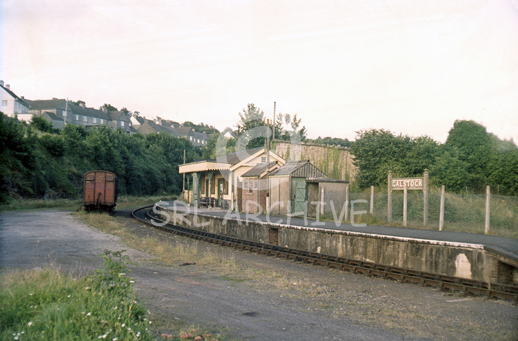 Calstock, Cornwall railway station in 1972 unstaffed, and a marooned wagon which was used by local flower & fruit growers to leave produce for lorries to collect. SRL No 950 