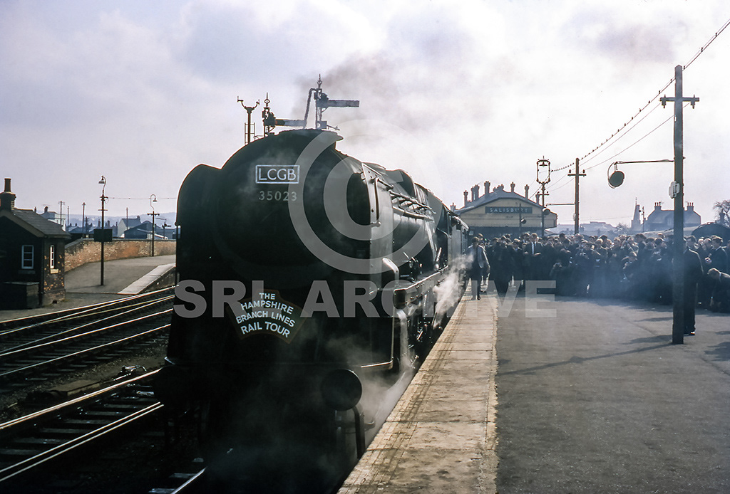 35023 'Holland-Afrika-Line' at Salisbury station after working in with the LCGB 'The hampshire Branch Line' rail tour 9th April 1967. SRL No 1162