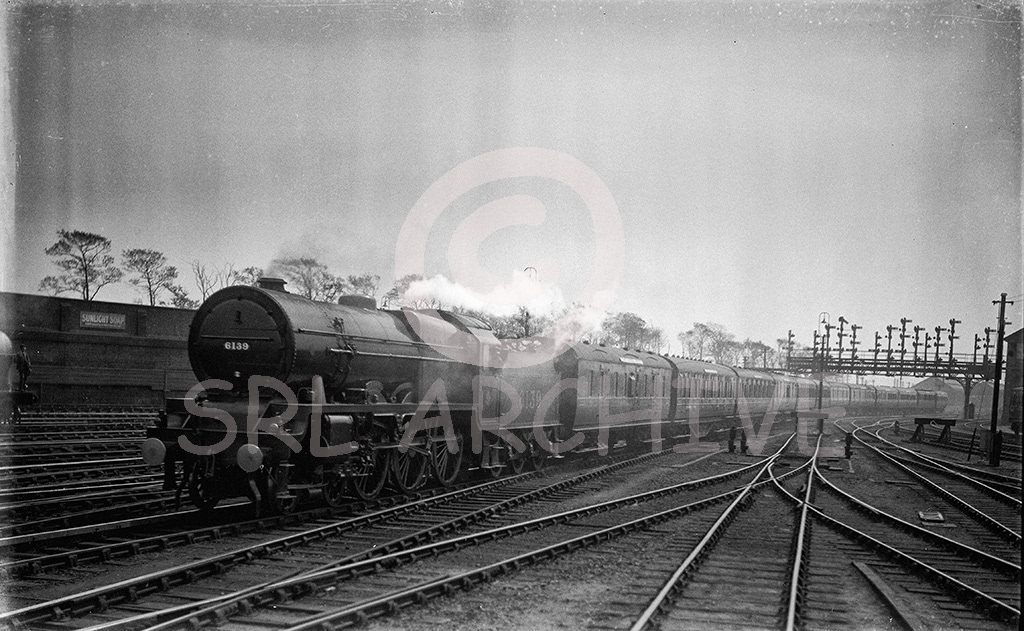 Stanier LMS Royal Scot Class 4-6-0 No 6139 'Ajax' with the 'Royal Scot' on the approach to Crewe station around 1929-30 later renamed 'The Welch Regiment' in 1935-6 SRL No 216 