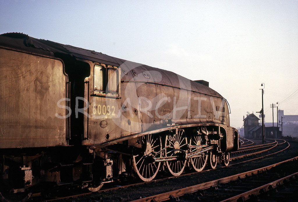 60032 'Gannet' on shed at Peterborough New England looking south towards Westwood Junction basking in the late evening light July 1963 SRL No 485 