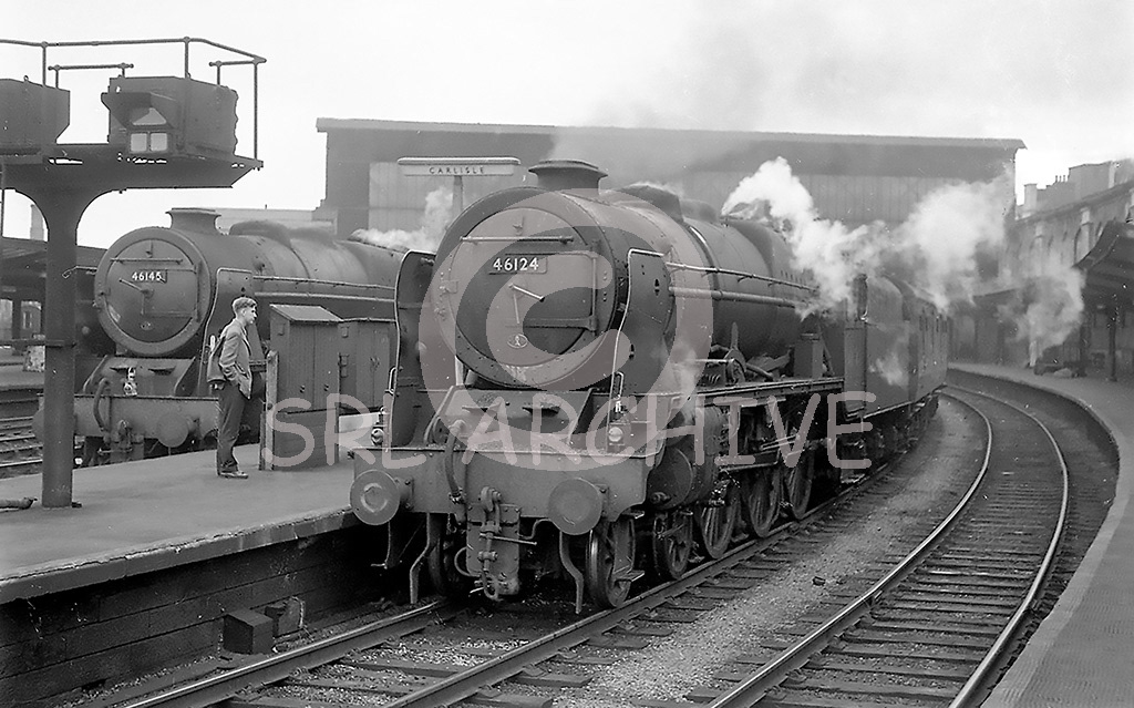 46124 'London Scottish' + 46145 'The duke of Wellington Regiment West Riding' at Carlisle Citadel station August 1961 SRL No 413 
