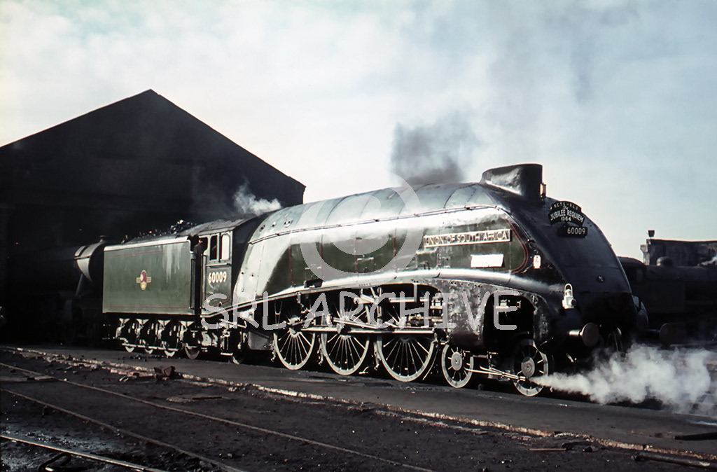 60009 'Union of South Africa' on shed at Gateshead being serviced ready to work back south after arrving with the RCTS/SLS Joint Jubilee Requiem rail tour 24th October 1964 SRL No 1030 