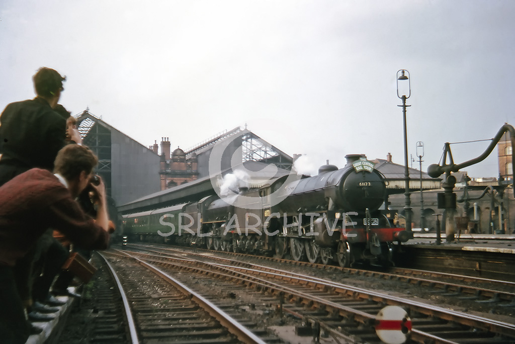 61173+61131 arrive into Nottingham Victoria station with the LCGB The Great Central rail tour 3rd September 1966 photographers eager to get the shot before they uncouple for 35030 to back onto the train.SRL No 1017 