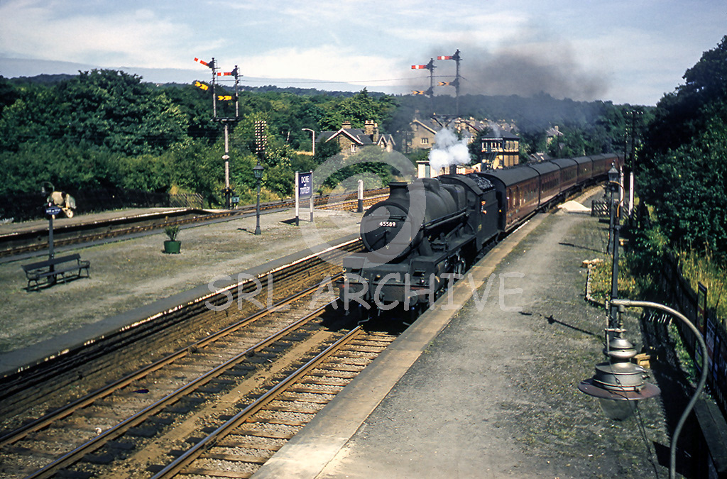 45589 Gwalior with a down express through Dore & Totley station southbound express to London 26th August 1959 SRL No 1075