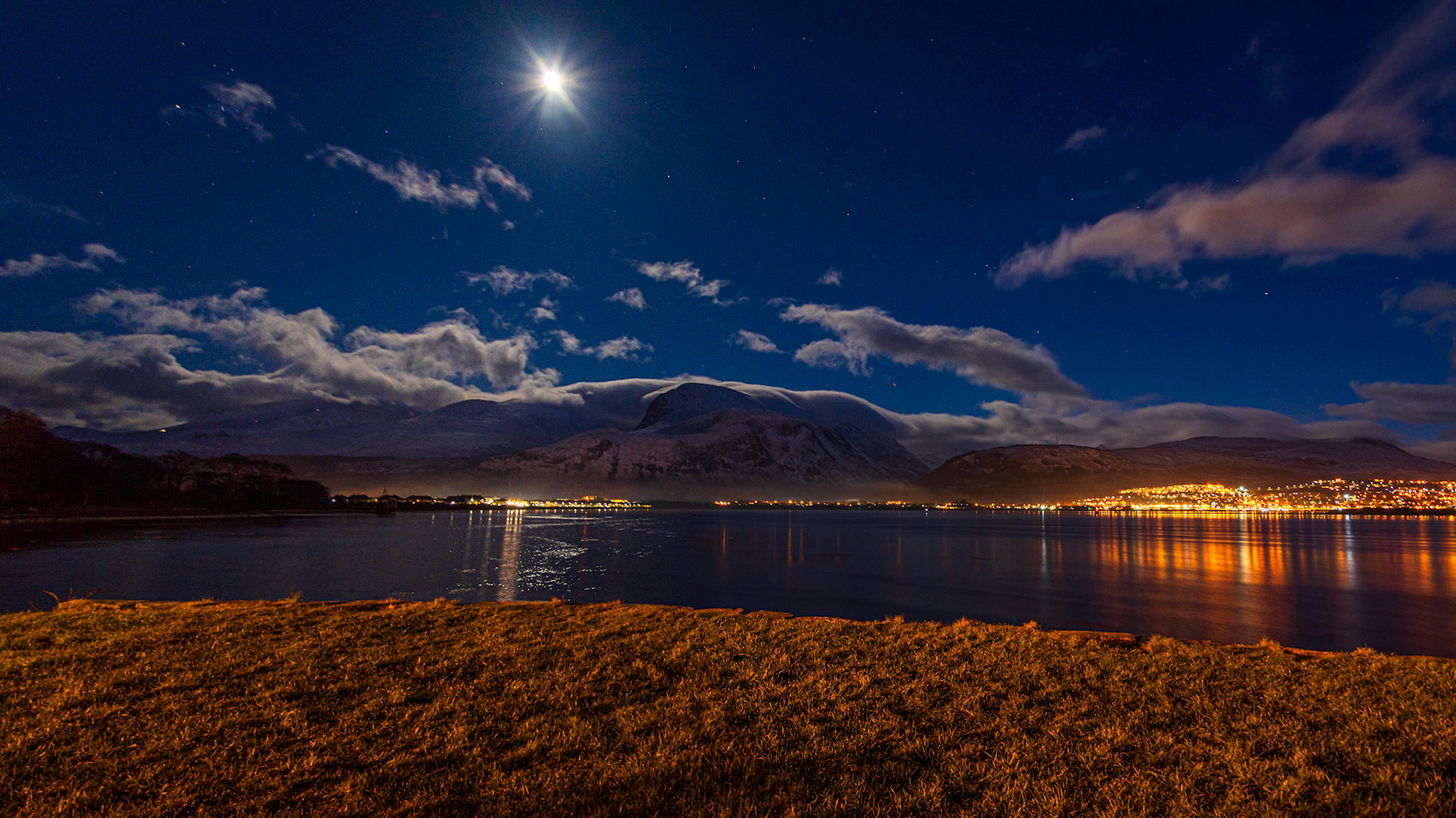 Ben Nevis and Fort William at night