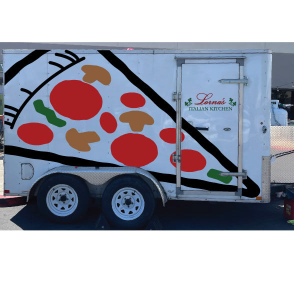 Pizza vehicle graphics for Lorna's Italian Kitchen and Catering right side