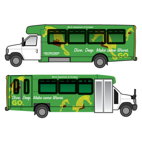 Bus vehicle graphics student project client San Diego Airport transit seahorse briefcase illustration