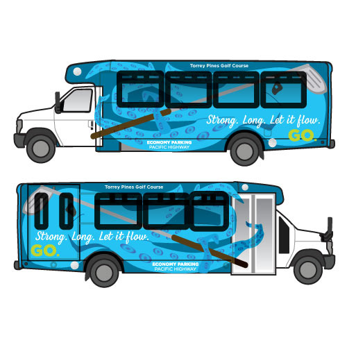 Bus vehicle graphics student project client San Diego Airport transit octopus golf clubs
