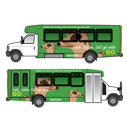 Bus vehicle graphics for student project client San DIego Airport transit - meerkat illustration