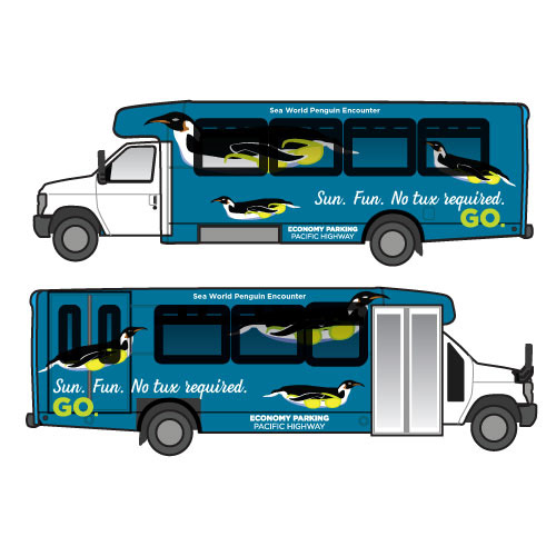 Bus vehicle graphics: airport transit student project penguins