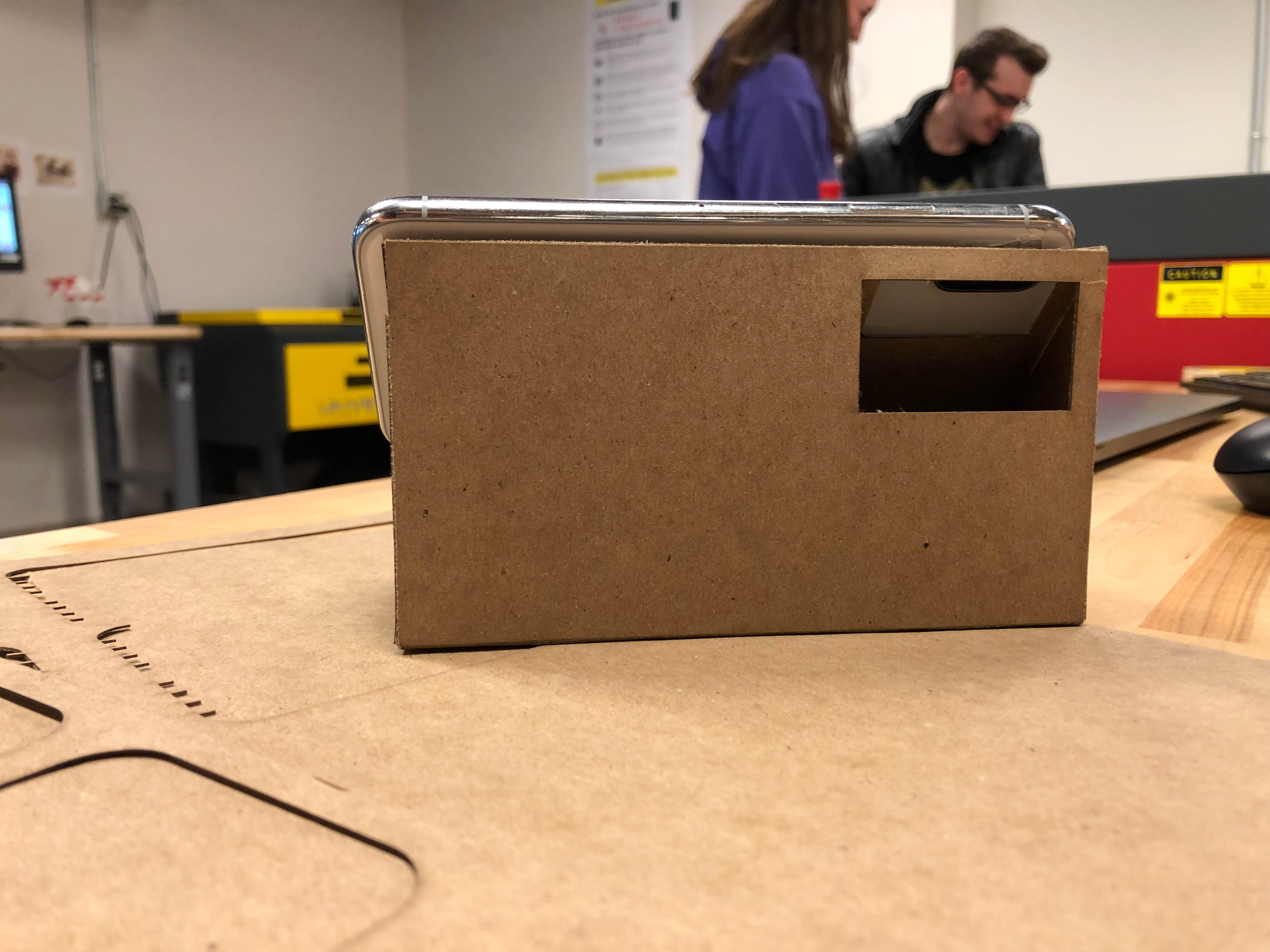 Rear view of the prototype with an iPhone X being tested