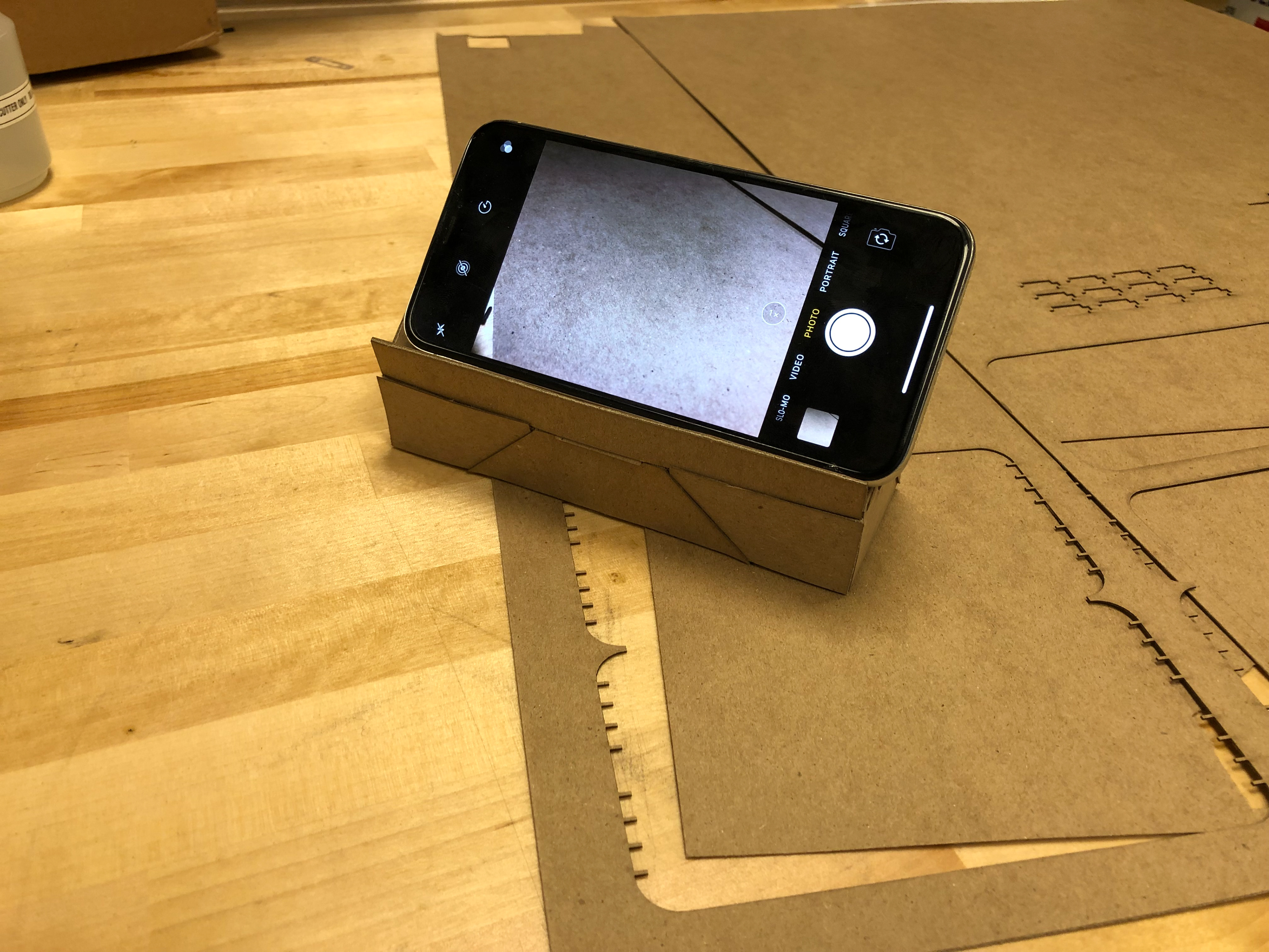 Front view of the prototype with an iPhone X being tested