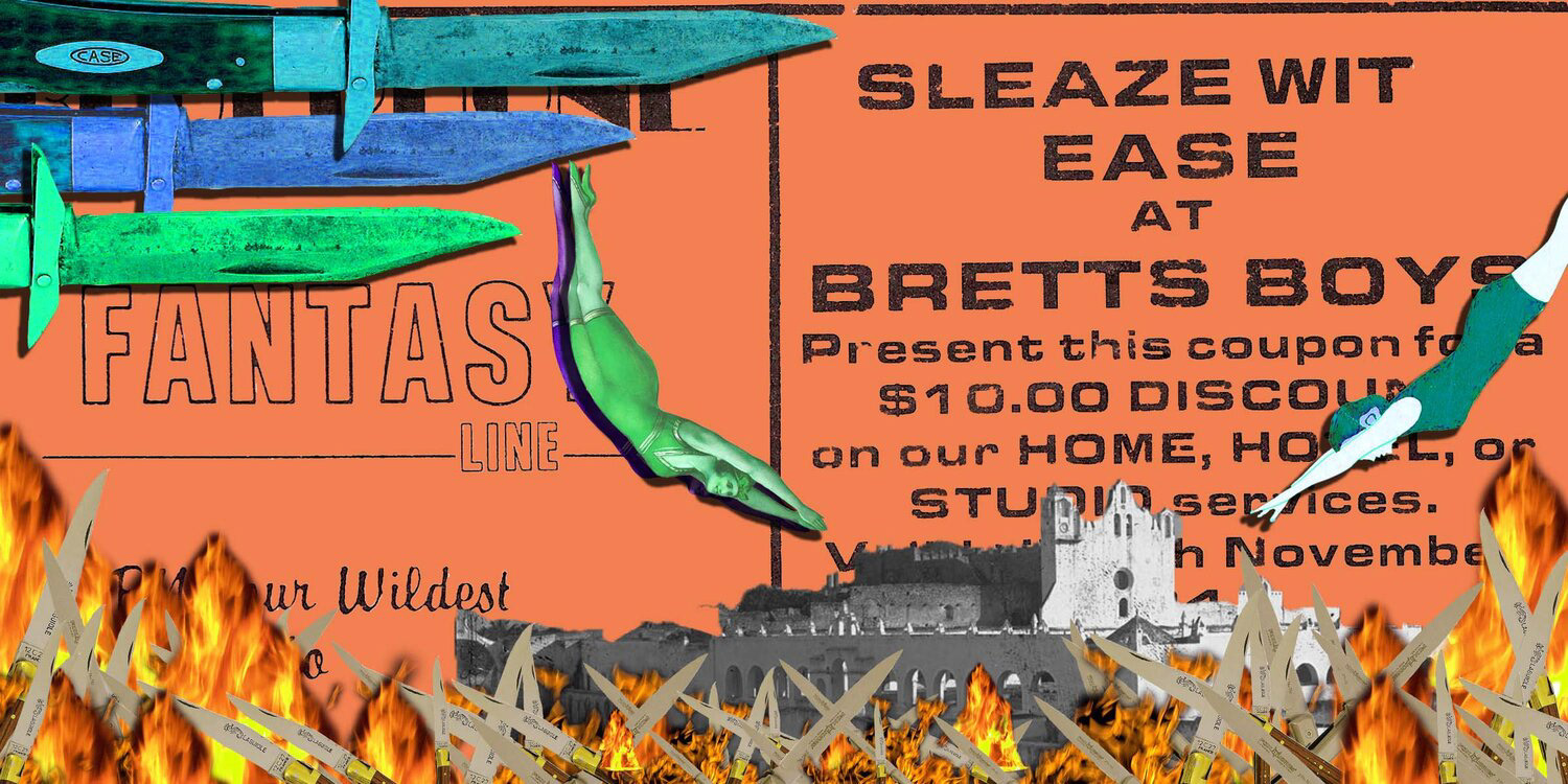 "Bretts Boys", digital collage, 2019. Commissioned for a skate deck.