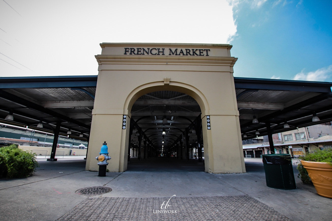 Seemingly nothing more than a giant sun shade, the French Market sits empty during probably the best weather we will see in a long time.