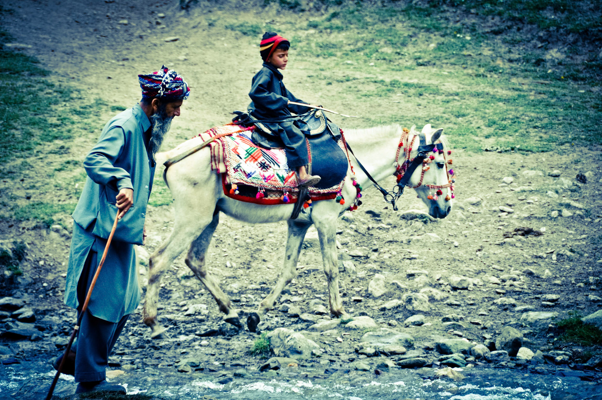 Kid with Grandfather in Kashmir Valley