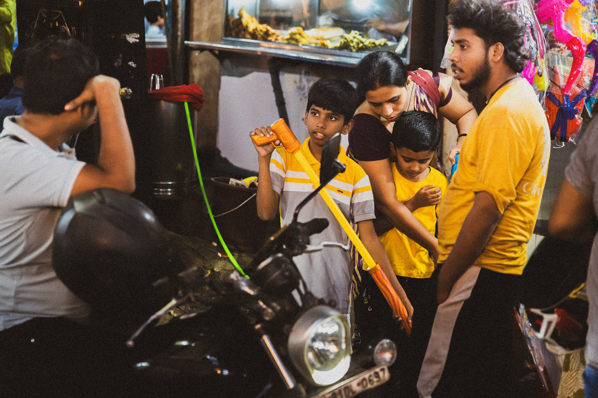 Family doing holi shopping