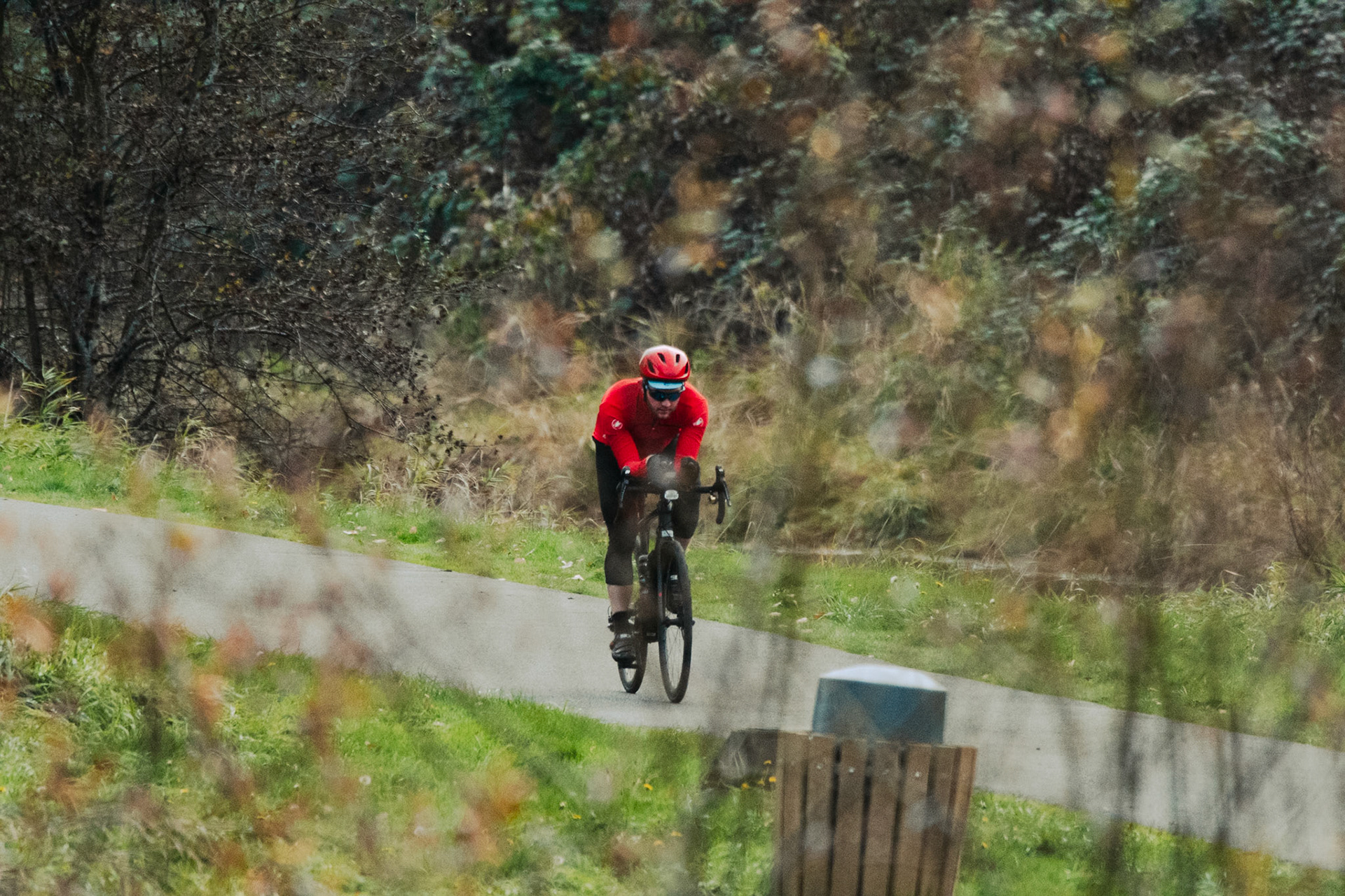 A Man riding Sammamish River Trail