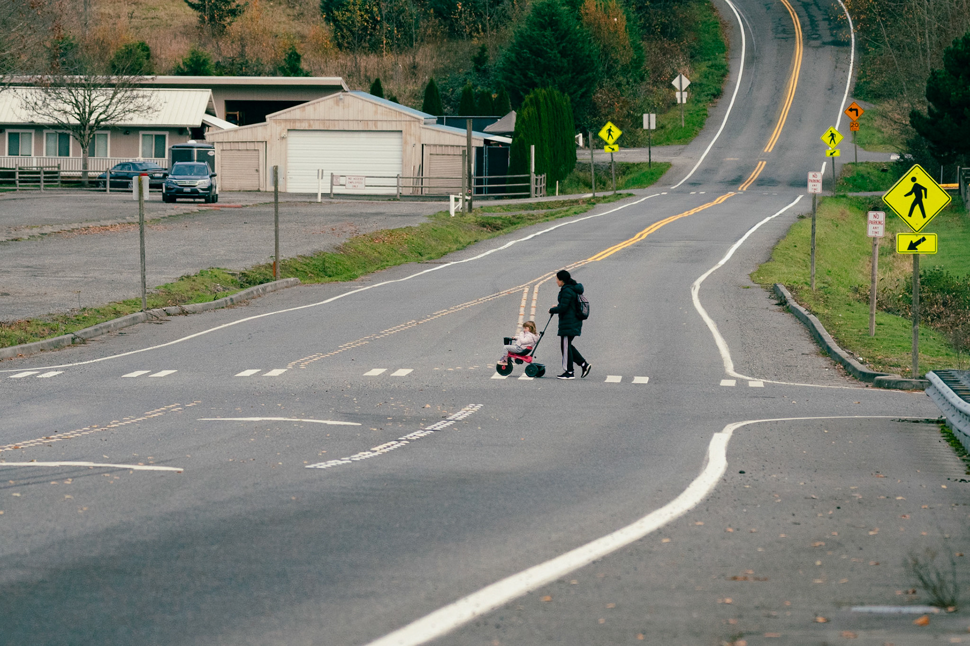Woman crossing road