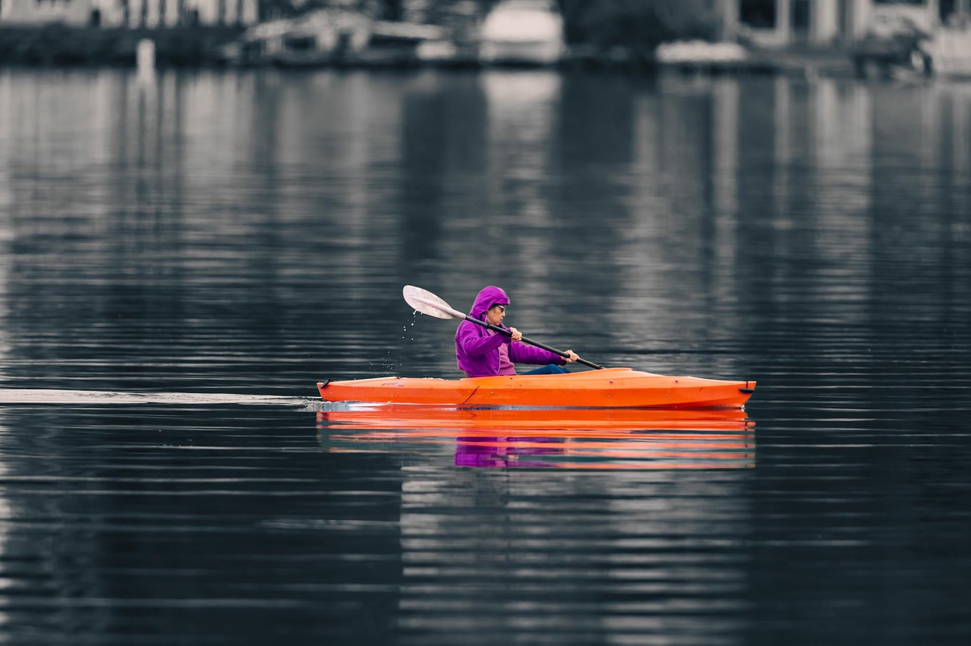 Woman Kayaking on Lake Washington