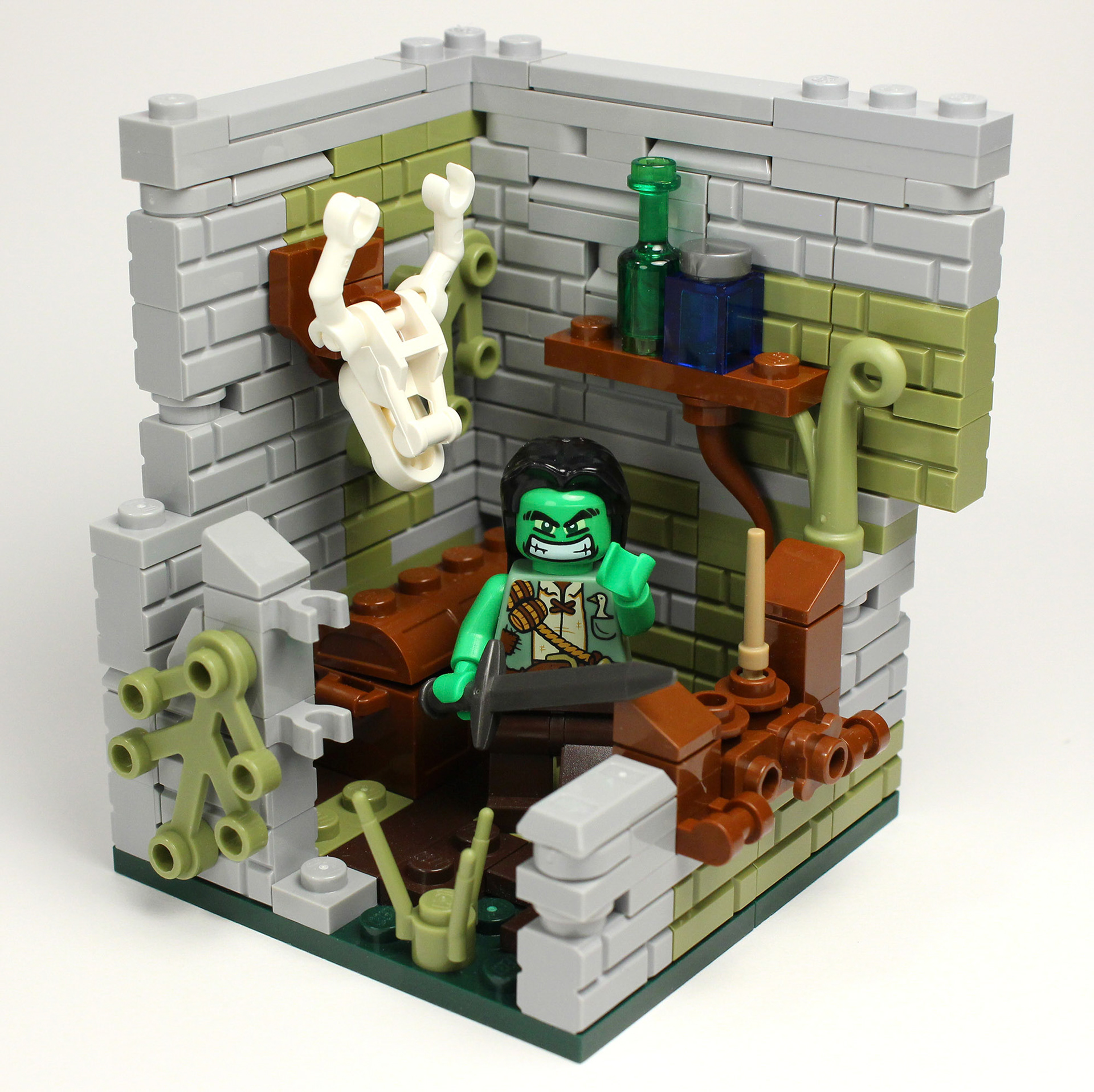 Thornaak the Half-Orc Barbarian looting an abandoned home.