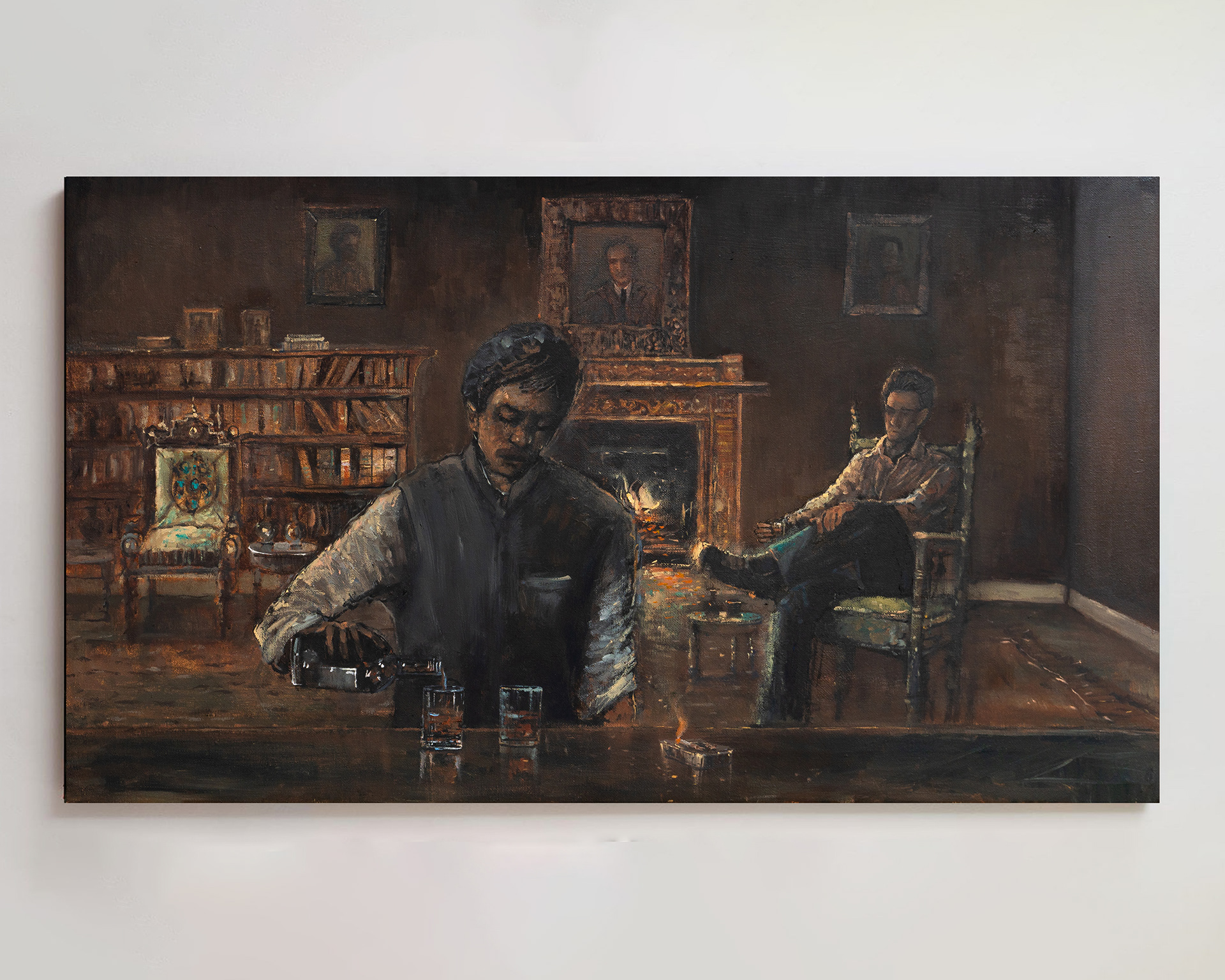 South Asian/ Pakistani figure drinking in old library in art by Zaam Arif - Artwork as seen in The New Yorker magazine.