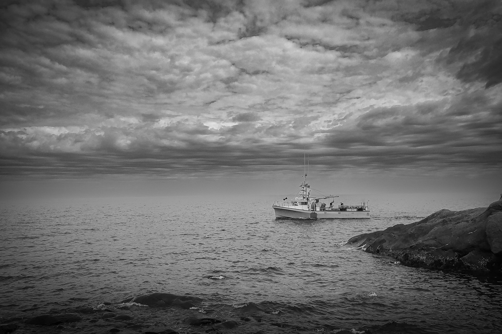 Scientific boat working on Stripped Bass