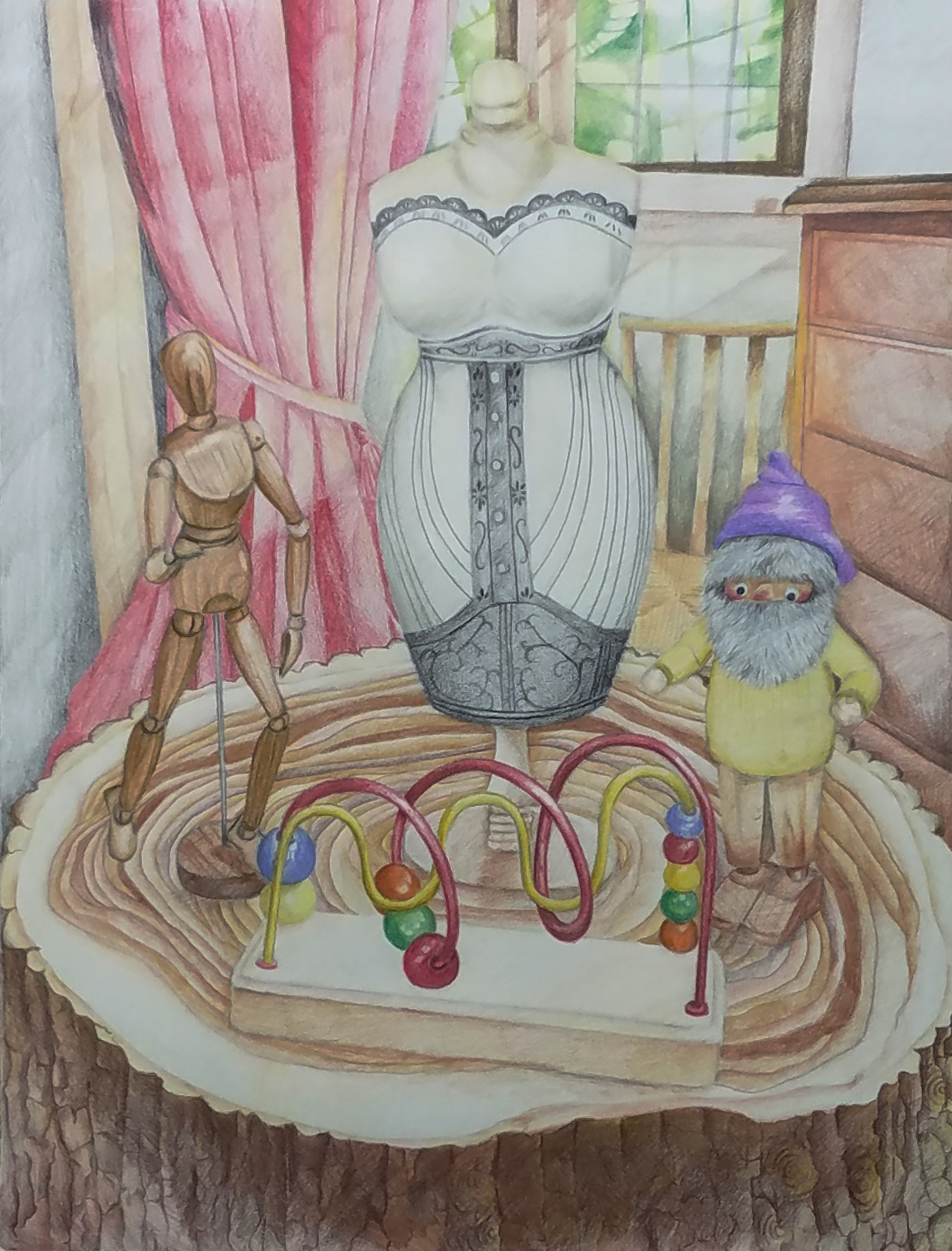 "Cozy Cabin Knick-Knacks", Color Pencil, 30"x24"