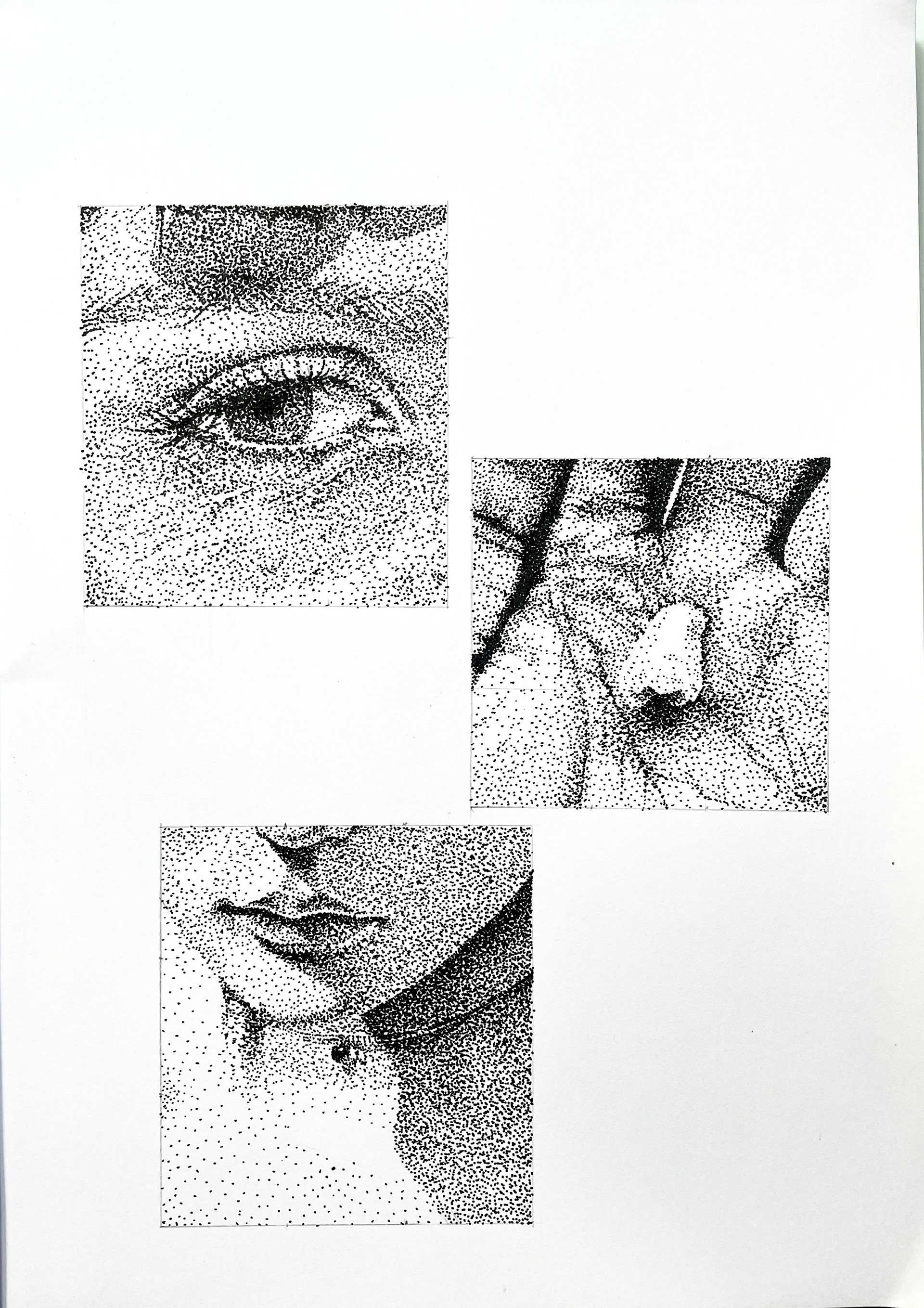 pointillism self portrait, fineliner on a4 paper, 2023