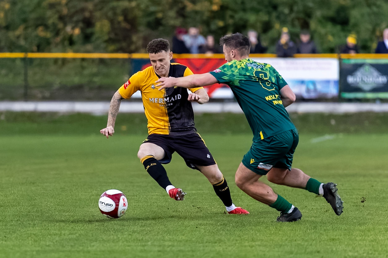 Prescot, ENGLAND -  during the NPL Premier Division match between Prescot Cables and  Hebburn Town  at The Auto Safety Centre StadiumCanon Canon EOS R3 6400 1/2500 2.8 (Pic by John Middleton)