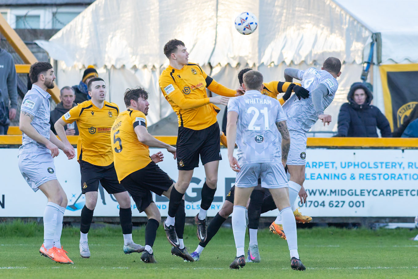 Match action from the Enterprise National League North match between Southport vs Worksop Town at Sefton , 20 December 2025. The match finished Southport 1 Worksop Town 1