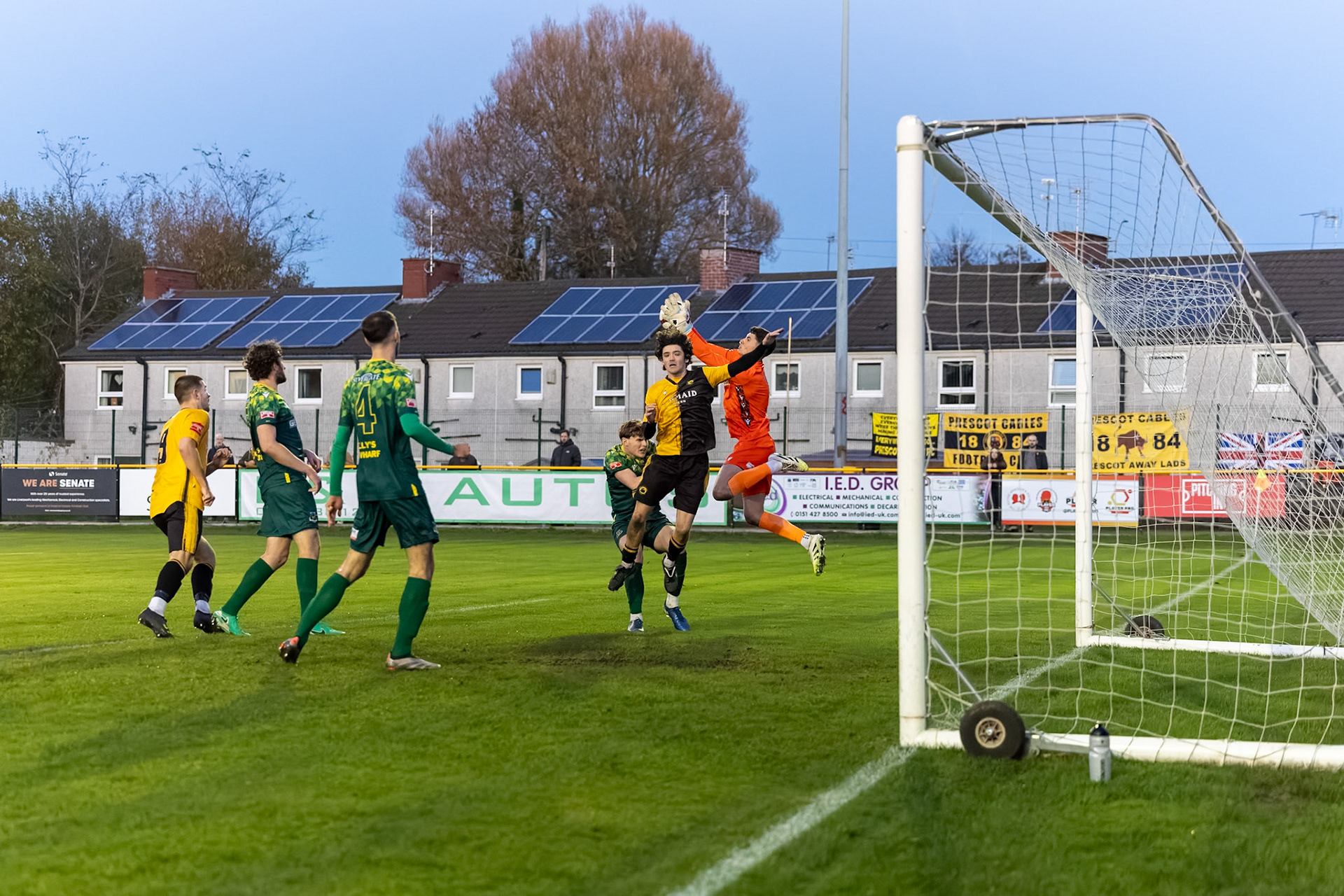 Prescot, ENGLAND -  during the NPL Premier Division match between Prescot Cables and  Hebburn Town  at The Auto Safety Centre StadiumCanon Canon EOS R3 12800 1/1600 2.8 (Pic by John Middleton)