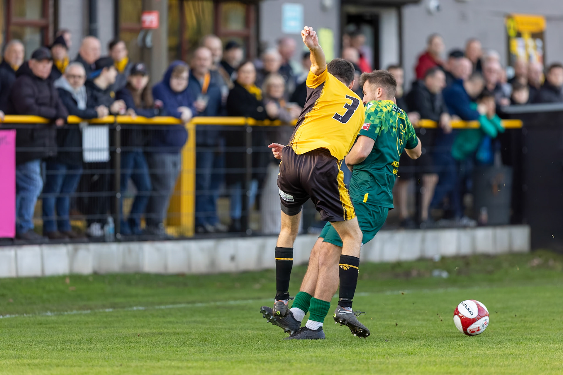 Prescot, ENGLAND -  during the NPL Premier Division match between Prescot Cables and  Hebburn Town  at The Auto Safety Centre StadiumCanon Canon EOS R5 1250 1/3200 2.8 (Pic by John Middleton)