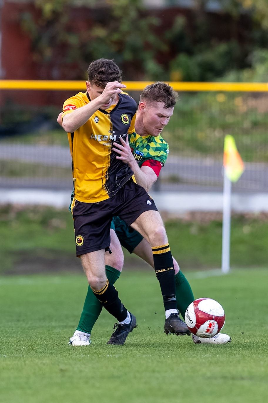 Prescot, ENGLAND -  during the NPL Premier Division match between Prescot Cables and  Hebburn Town  at The Auto Safety Centre StadiumCanon Canon EOS R5 1600 1/2500 2.8 (Pic by John Middleton)