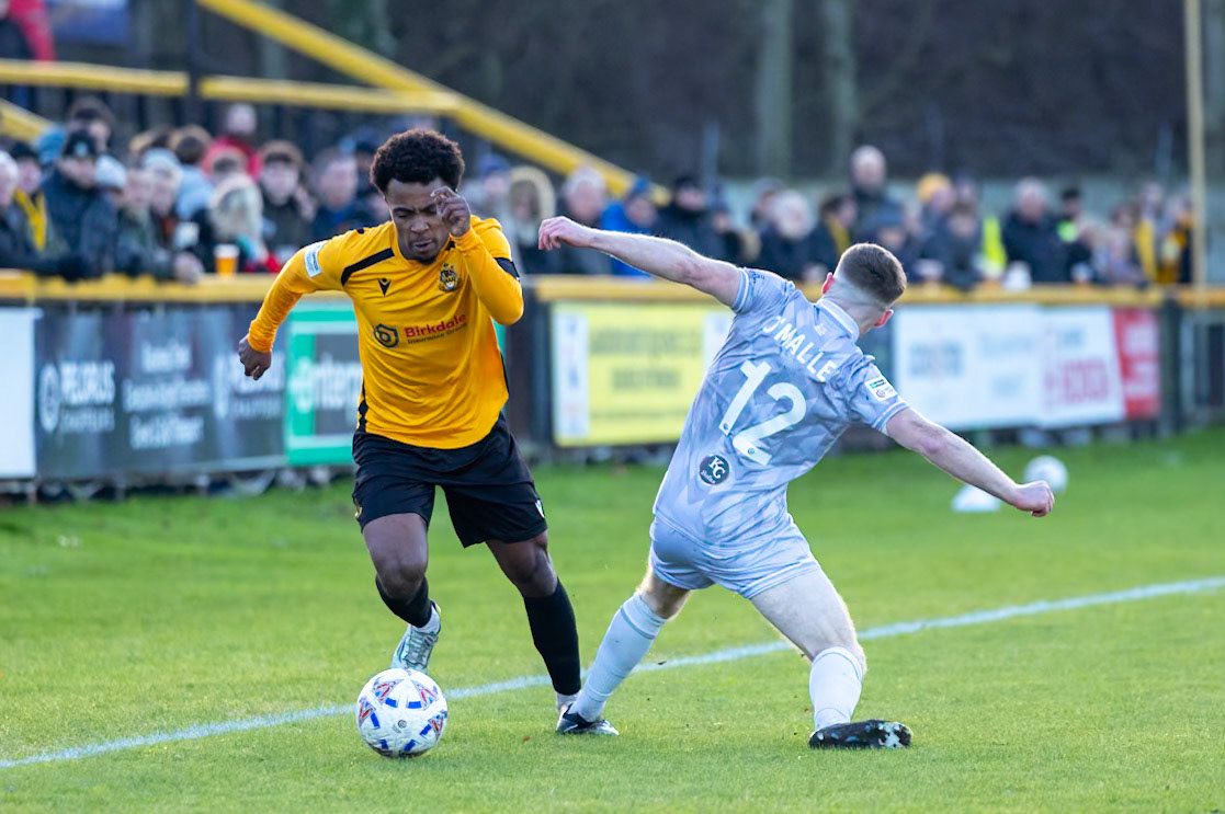 Match action from the Enterprise National League North match between Southport vs Worksop Town at Sefton , 20 December 2025. The match finished Southport 1 Worksop Town 1