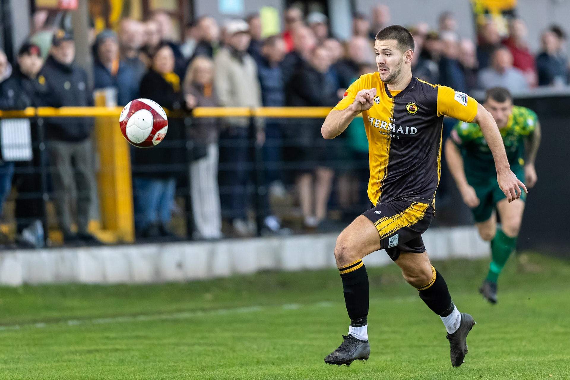 Prescot, ENGLAND -  during the NPL Premier Division match between Prescot Cables and  Hebburn Town  at The Auto Safety Centre StadiumCanon Canon EOS R5 8000 1/2500 2.8 (Pic by John Middleton)