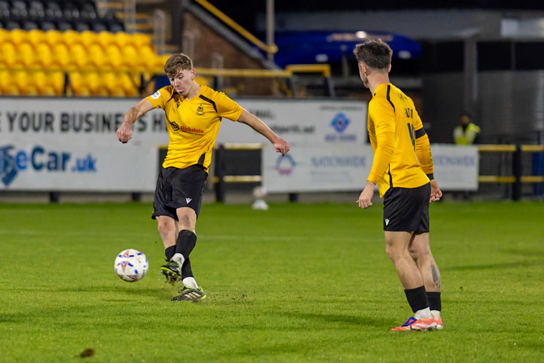 Match action from the Enterprise National League North match between Southport vs Worksop Town at Sefton , 20 December 2025. The match finished Southport 1 Worksop Town 1