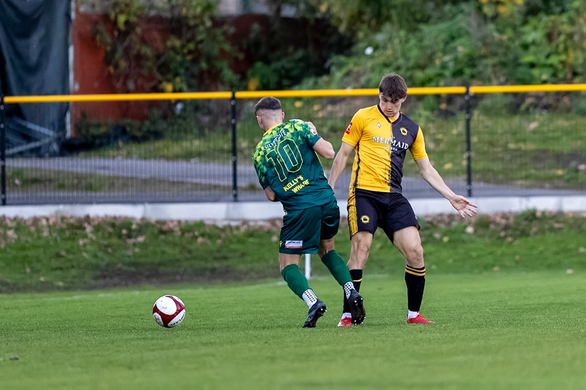 Prescot, ENGLAND -  during the NPL Premier Division match between Prescot Cables and  Hebburn Town  at The Auto Safety Centre StadiumCanon Canon EOS R5 5000 1/2500 2.8 (Pic by John Middleton)